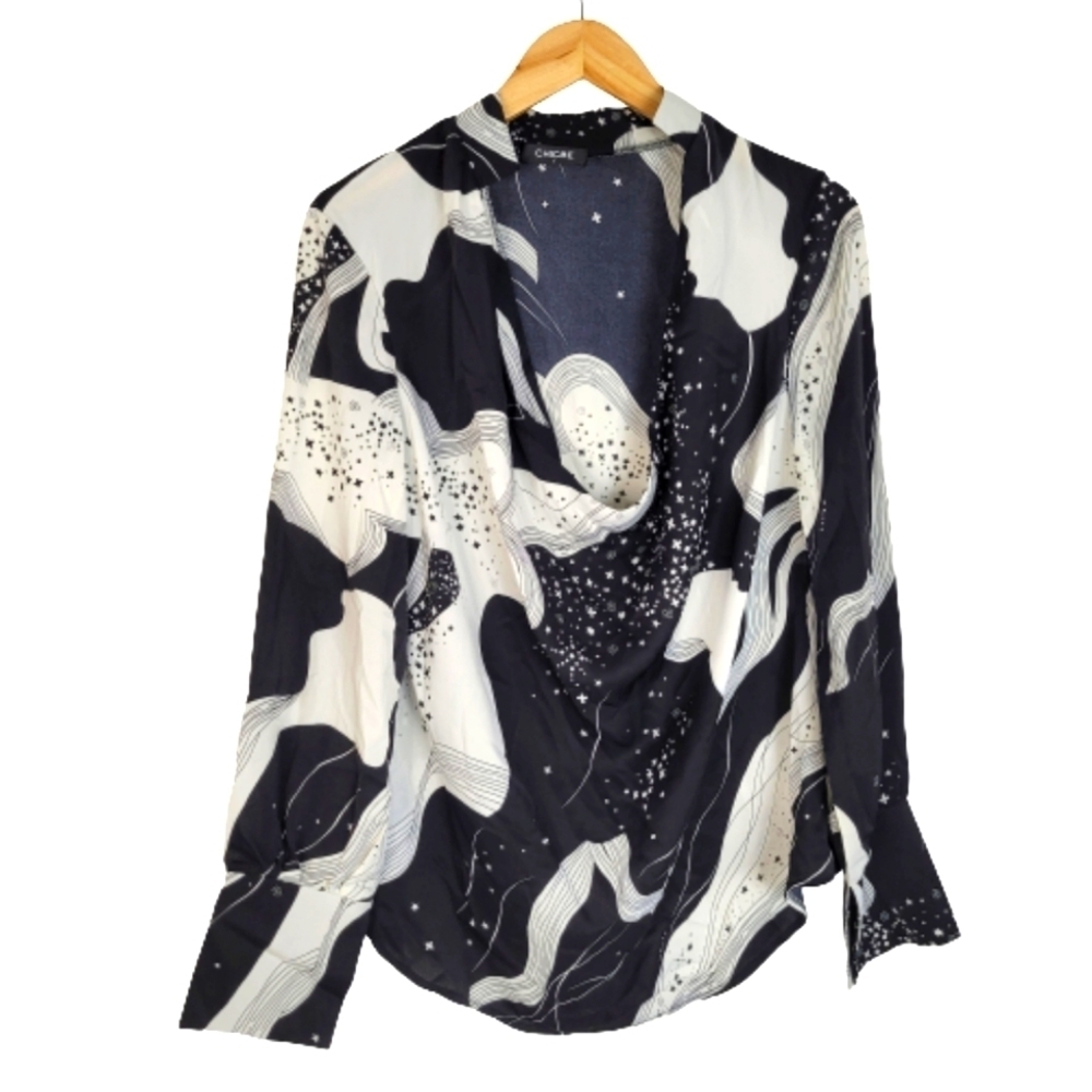 Chicme black and white galaxy cowl neck top